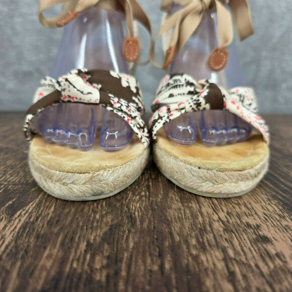 J Crew Marianne Espadrille Wedges 10 Brown Tan Twist Lace Up Ankle Jute Italian - Picture 4 of 14